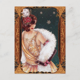 Weihnachts-Flapper-Girl in einem goldenen Glitterk Postkarte