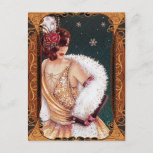 Weihnachts-Flapper-Girl in einem goldenen glitzern Postkarte
