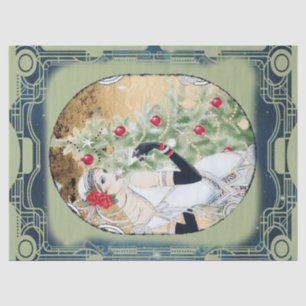 Weihnachts-Flapper-Girl mit Getränk und Baum Seidenpapier