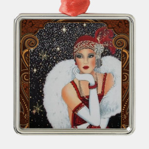 Weihnachts-Flapper-Girl Sternenübersäter Nachthimm Ornament Aus Metall