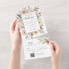 Weihnachts-Flora QR UAWG Gold Foil Winter Hochzeit All In One Einladung