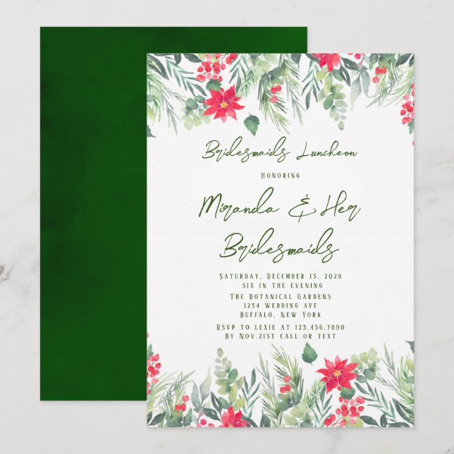 Weihnachts Floral Paint Leaf Bridesmaids Luncheon Einladung (Vorne/Hinten)