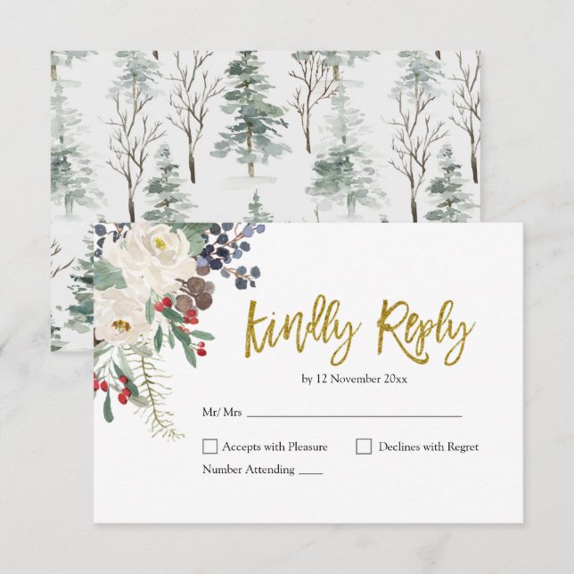 Weihnachts-Floral Romantische Hochzeit RSVP-Karte RSVP Karte (Vorne/Hinten)
