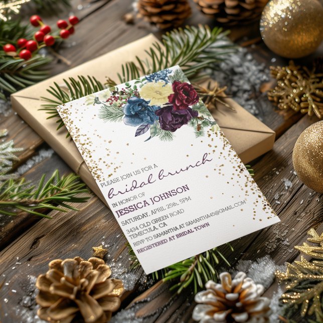 Weihnachts-Floral Winter Bridal Brunch Gold Einladung (Von Creator hochgeladen)