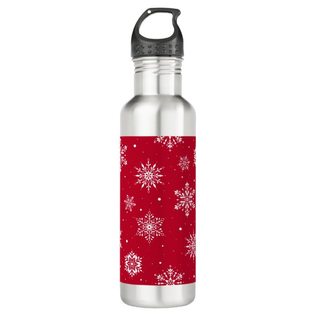 Weihnachts-Folk-Schneeflocken Rot Edelstahlflasche (Vorderseite)