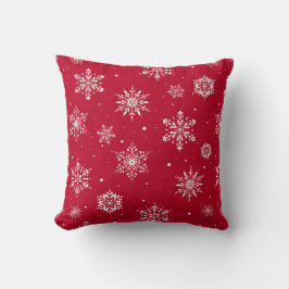Weihnachts-Folk-Schneeflocken Rot Kissen