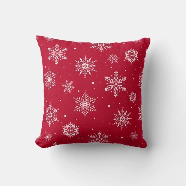Weihnachts-Folk-Schneeflocken Rot Kissen (Vorderseite)
