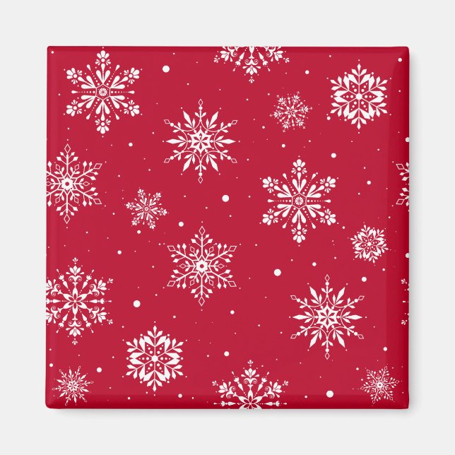 Weihnachts-Folk-Schneeflocken Rot Magnet (Vorne)