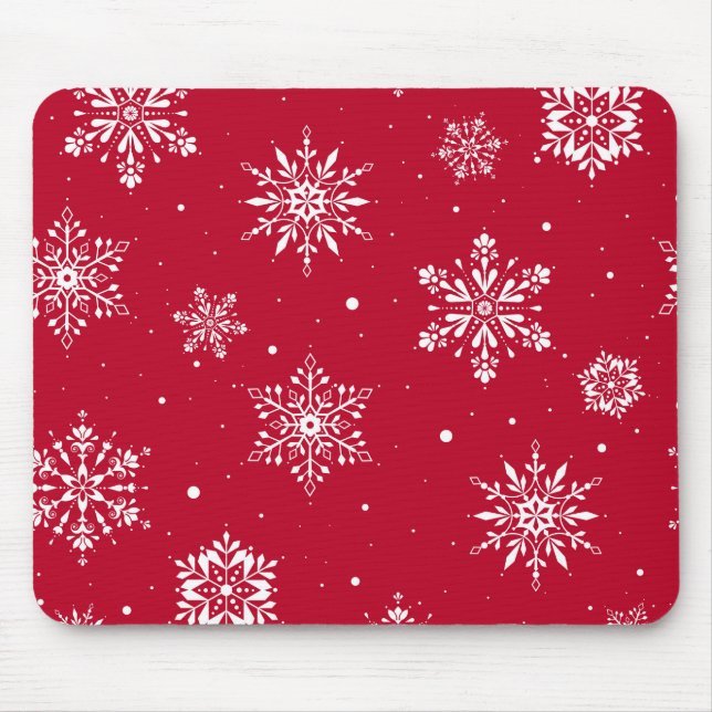 Weihnachts-Folk-Schneeflocken Rot Mousepad (Vorne)