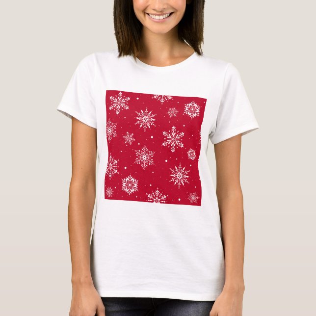 Weihnachts-Folk-Schneeflocken Rot T-Shirt (Vorderseite)