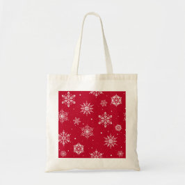 Weihnachts-Folk-Schneeflocken Rot Tragetasche