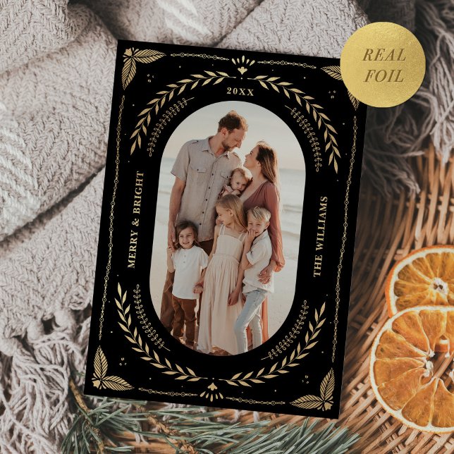 Weihnachts-Folklorekunst Foto Schwarzes Gold Folieneinladung (Von Creator hochgeladen)