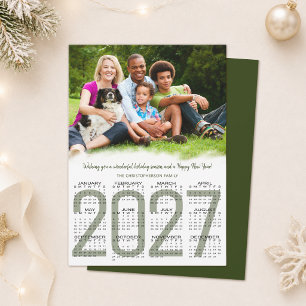 Weihnachts-Foto 2026 Kalender Neujahr Grün Feiertagskarte
