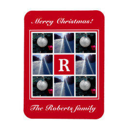 Weihnachts-Foto Collage Custom Holiday Monogramm Magnet