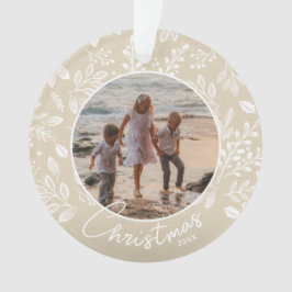Weihnachts-Foto der Familie Elfenbeinakrylus Ornament