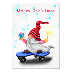 Weihnachts-Foto-Druck Skater-Gnom mit Geschenken Fotodruck