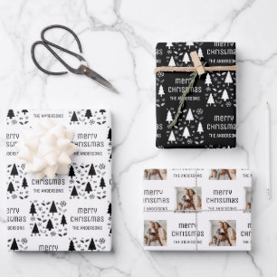 Weihnachts-Foto Familie Schwarz-Weiß Geschenkpapier Set
