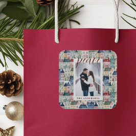 Weihnachts-Foto farbenfrohe Ferienhäuser Quadratischer Aufkleber