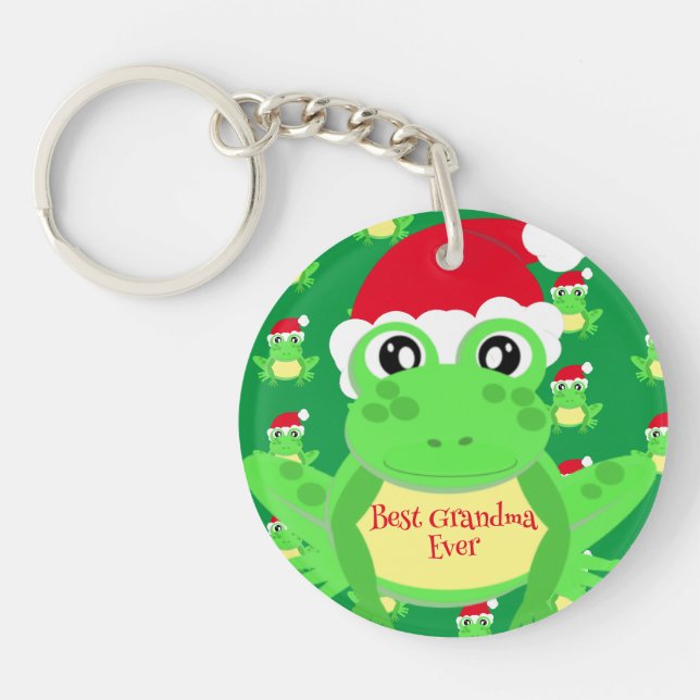Weihnachts Foto Green Frog Weihnachtsmannmütze Mus Schlüsselanhänger (Vorderseite)