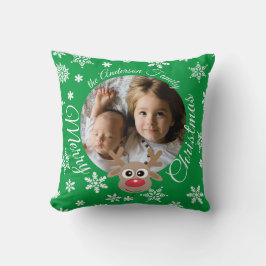 Weihnachts-Foto Grün Weiße Schrift Niedlich Rentie Kissen