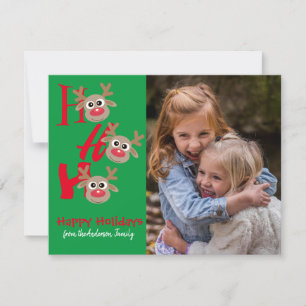 Weihnachts-Foto Ho Ho Ho Reindeer Grüne Neuheit Feiertagskarte