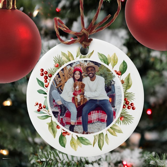 Weihnachts-Foto in Rot und Grün Keramik Ornament (Von Creator hochgeladen)