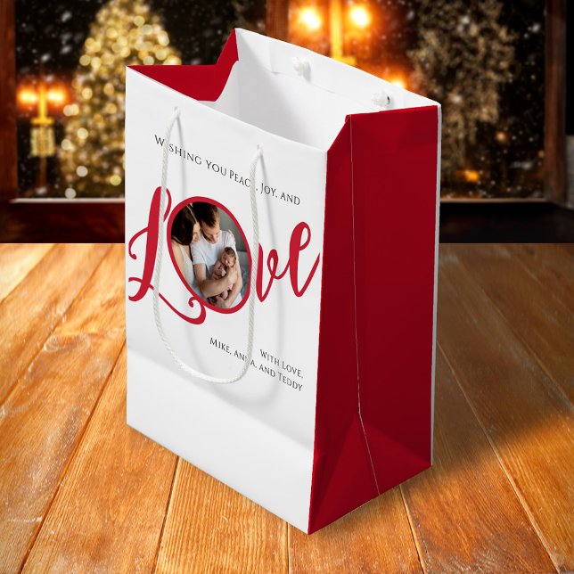 Weihnachts-Foto-Kalligrafie Mittlere Geschenktüte (Love Calligraphy script photo custom gift bag)