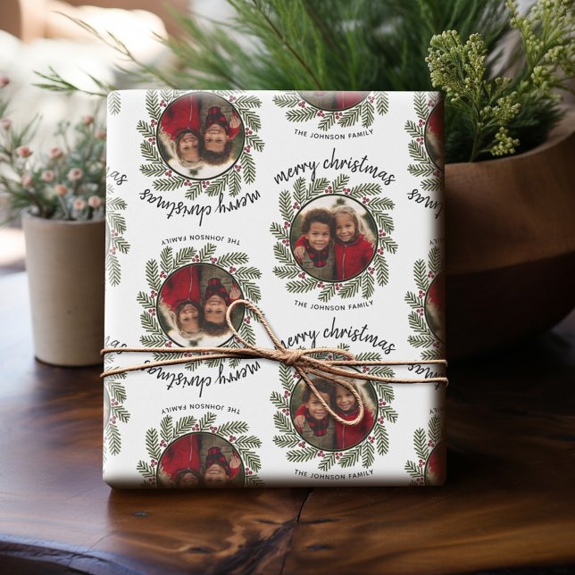 Weihnachts-Foto - Kalligrafie - Whimsikzweige Geschenkpapier (Personalized Photo Wrapping Paper)