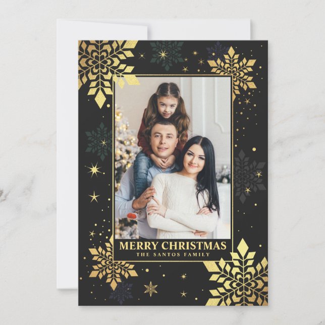 Weihnachts-Foto-Karten Imitats Gold Mitten im Grün Einladung (Vorderseite)