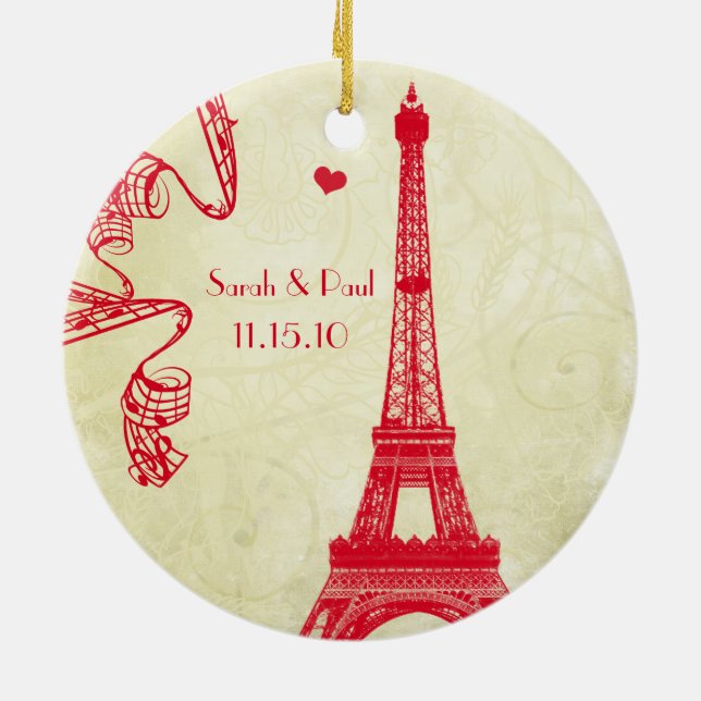 Weihnachts-Foto mit Eiffelturm Keramik Ornament (Hinten)