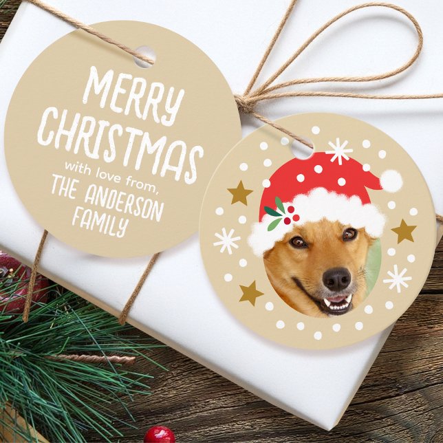 Weihnachts-Foto Name Funny Santa Beige Geschenk Geschenkanhänger (Von Creator hochgeladen)