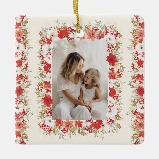 Weihnachts Foto Name Jahr Datum Achtung Tradition Keramikornament (Vorderseite)