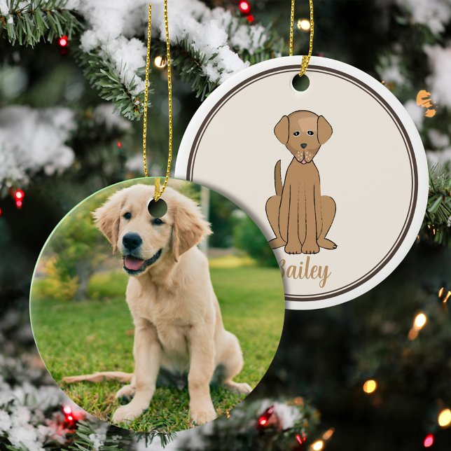 Weihnachts-Foto Niedlich Welpen-Hund Labrador Keramik Ornament (Cute Labrador puppy Christmas ornament featuring an adorable dog photo holiday design.)