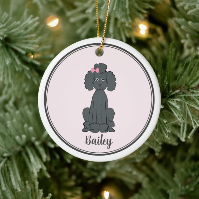 Weihnachts-Foto Niedlicher Welpenhund Schwarzes Po Keramik Ornament (Baum)