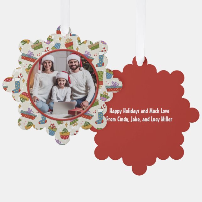 Weihnachts-Foto Ornament Karte (Vorderseite/Rückseite)