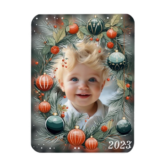Weihnachts-FOTO Personalisierter Grüner Urlaub Magnet (Vertikal)