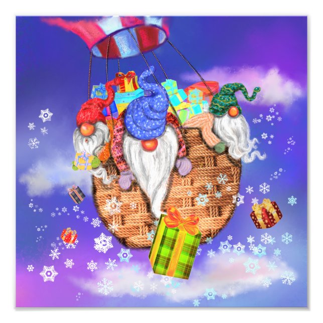 Weihnachts Foto Print Flying Gnomes gibt Geschenke (Vorne)