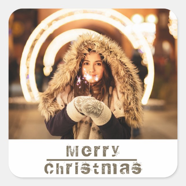 Weihnachts-Foto Quadratischer Aufkleber (Vorderseite)