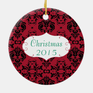 Weihnachts-Foto Red Floral Damask Keramikornament