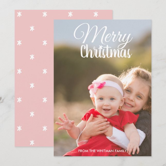 Weihnachts-Foto Rosa Muster zurück Karte (Vorne/Hinten)