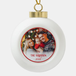 Weihnachts-Foto Rote Keramik Ball Ornament