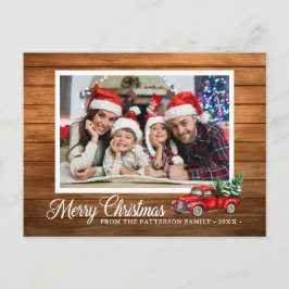 Weihnachts-Foto Roter LKW Rustikaler Holzstil Postkarte