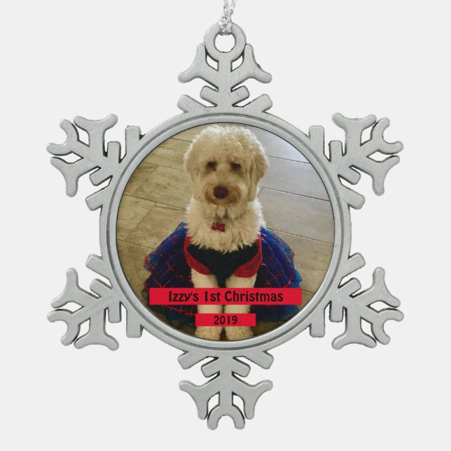 Weihnachts-Foto Schneeflocken Zinn-Ornament (Vorderseite)