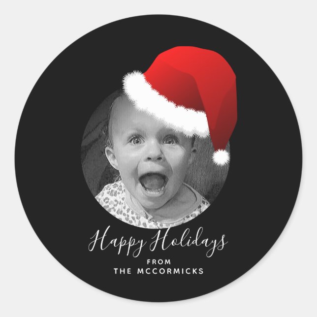 Weihnachts-Foto-Script Happy Holidays Weihnachtsma Runder Aufkleber (Vorderseite)