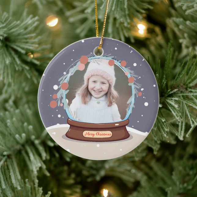 Weihnachts-Foto Snow Globe Keramik Ornament (Baum)