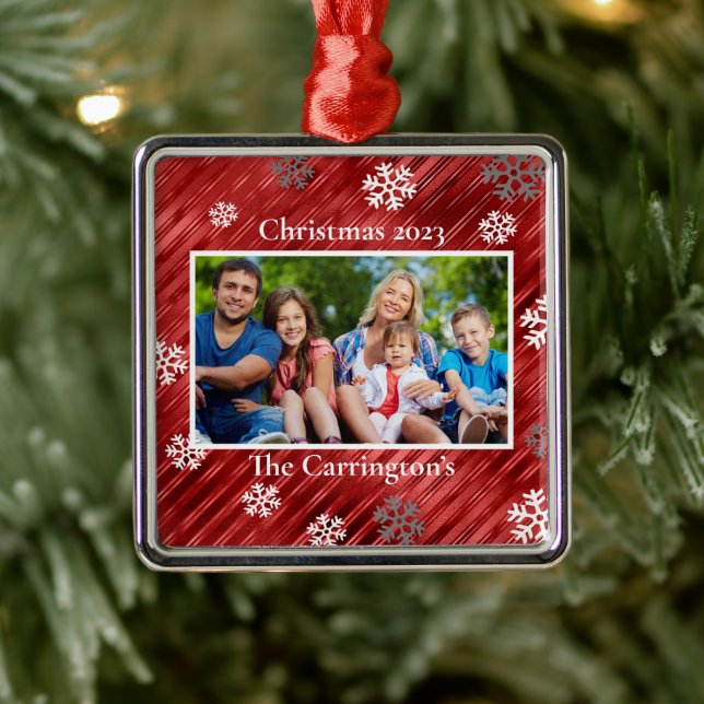 Weihnachts-Foto Snowflakes Rotes Metal Orna Ornament Aus Metall (Baum)
