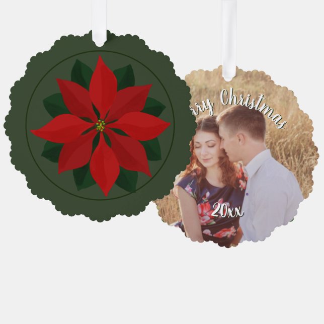 Weihnachts-Foto und Poinsettia Ornament Karte (Vorderseite/Rückseite)