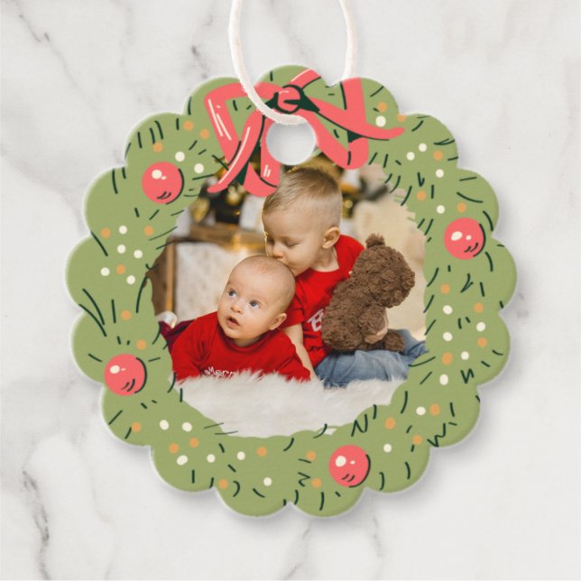 Weihnachts-Foto Wreath Christmas Wunsche Familie Geschenkanhänger (Vorderseite)