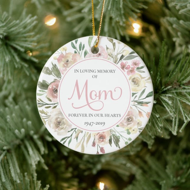 Weihnachts-Foto zum Gedenken an die Mama - Rosa Keramik Ornament (Baum)