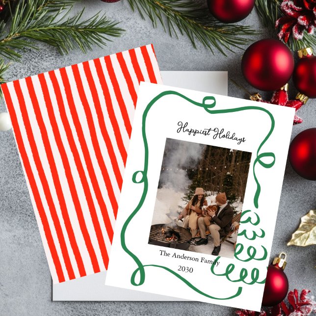 Weihnachts-Fotokarte handgezeichnete rote Schleife Einladung (Von Creator hochgeladen)